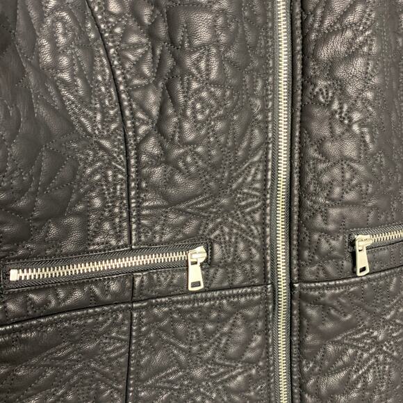 Baccini Black Vegan Leather Moto Jacket • Petite Medium • Edgy Zip Detail NWT - Picture 4 of 10